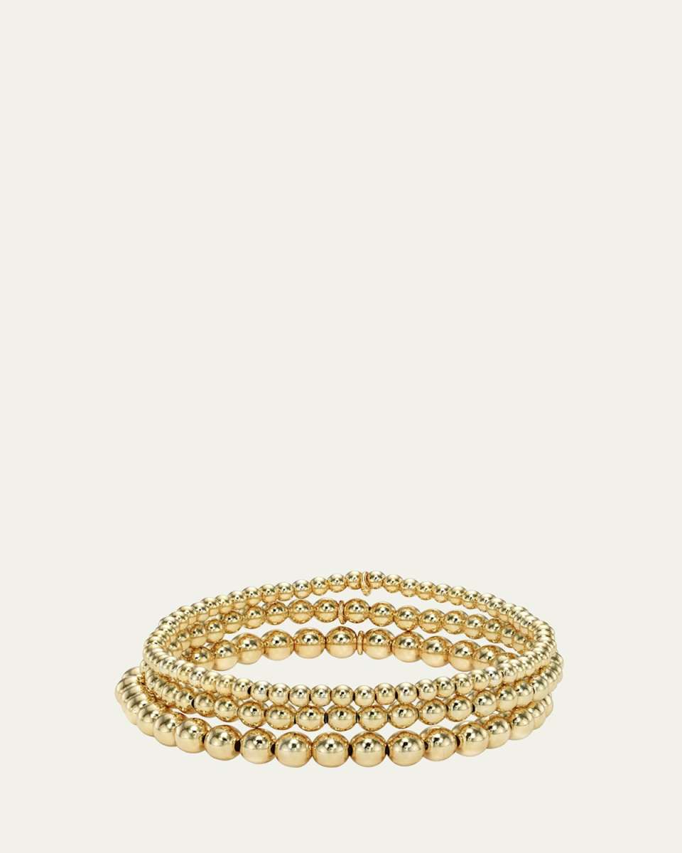 14K Gold Bead Bracelet Stack, Set of 3